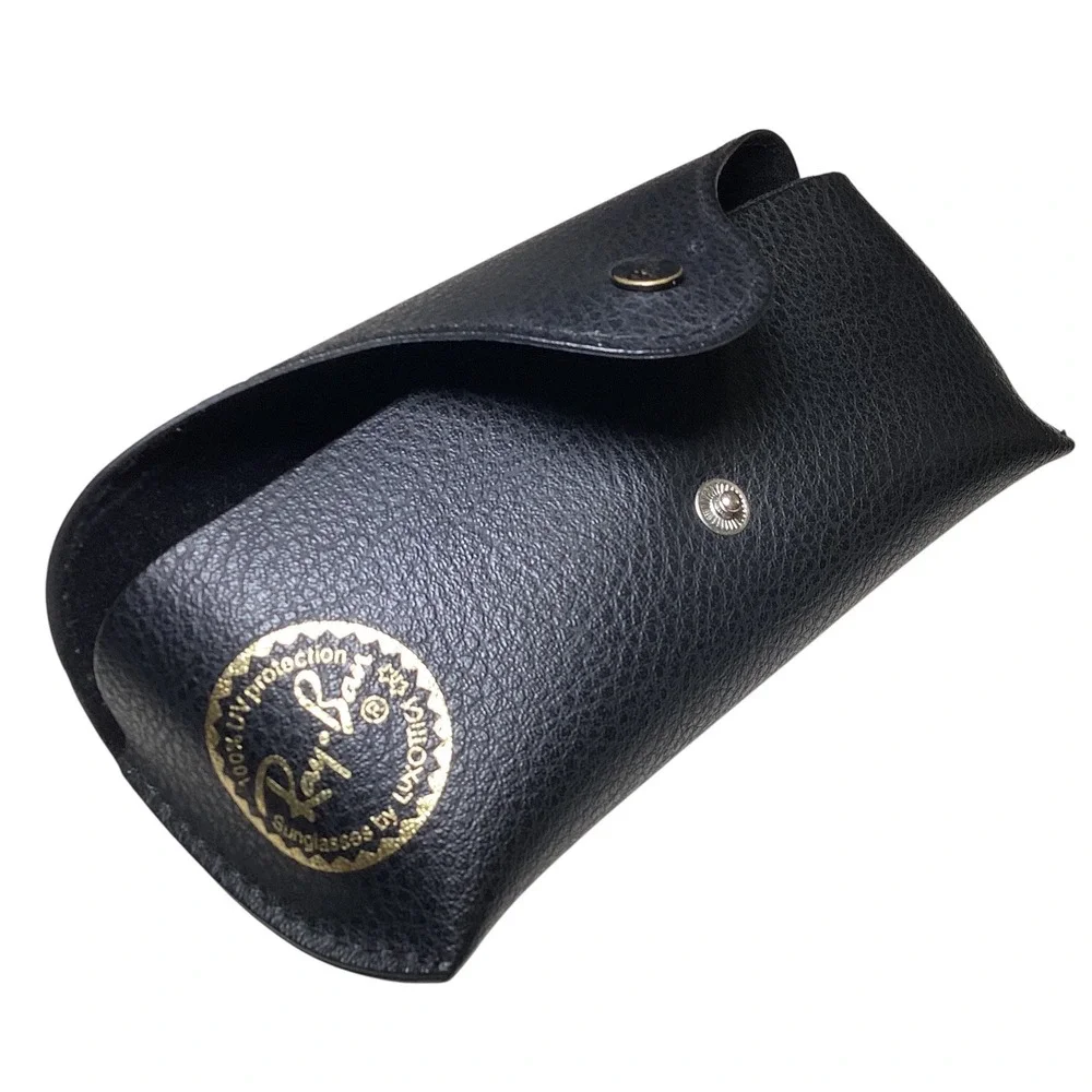 Ray-Ban Sunglasses Case Black Pebbled Leather Snap Closure Luxottica Accessory